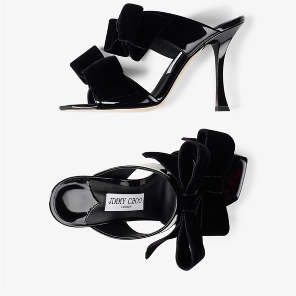 EUC Jimmy Choo Flaca 100 Patent Leather Mule Sandals with Bow in Black - Picture 3 of 11